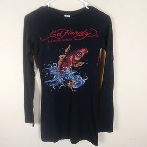 Ed Hardy Koi Fish Long Sleeve Tshirt Tee Womens XS